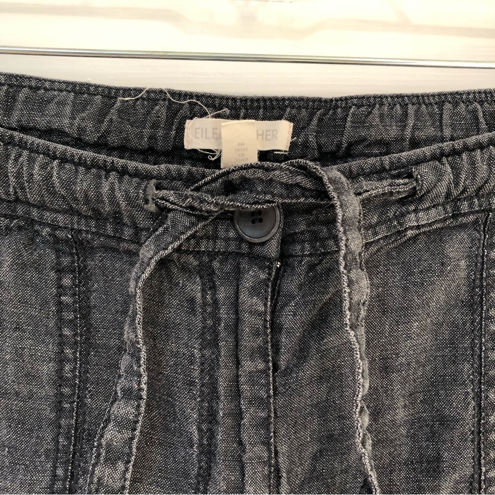 Eileen Fisher 100 linen wide leg crop drawstring pant w pockets indigo wash M - Picture 2 of 12